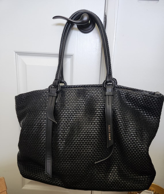 Cole Haan Black Woven Leather Medium Bethany Tote