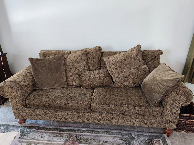 Vintage Henredon Olive Sofa With Down Filled Cushions Etsy