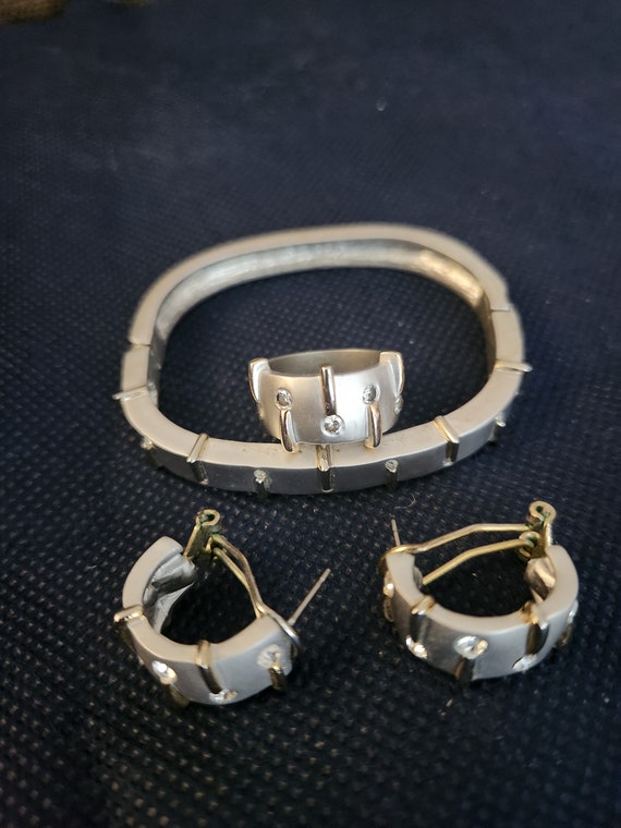 Cookie Lee Designer Silver Bangle, Earrings & Ring