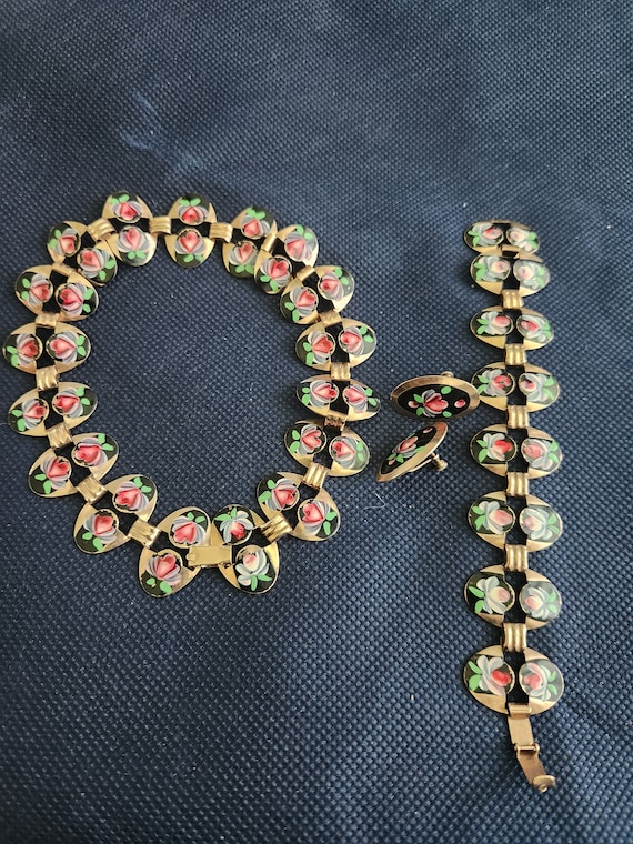 HAND PAINTED Flowers Vintage Bracelet , Necklace &