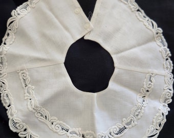 Vtg White  Cotton Embroidered White Platter Collar, Cotton Detachable Collar, Detachable Cotton  Fake Collar