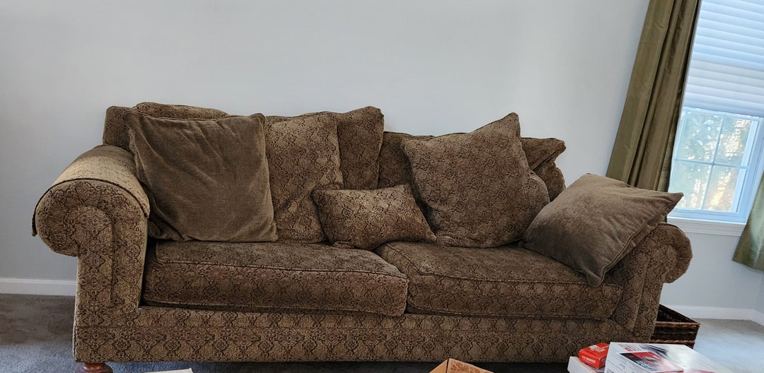 Vintage Henredon Olive Sofa With Down Filled Cushions Etsy