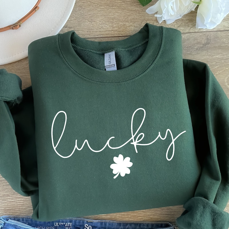 St. Patrick Lucky Clover Letter Printed Sweatshirt GREEN S-2xl main image 1