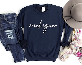 Sweat-shirt Michigan, pull Michigan, chemise Michigan, coeur Michigan, cadeau Michigan, du Michigan, Midwest, Up North, sweat-shirt Detroit