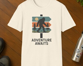 Bigfoot Adventure Awaits T Shirt: Sasquatch Hiking Tee, Wanderlust Mountain Graphic