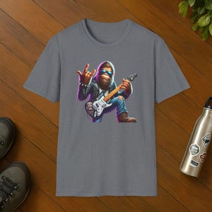Rocker Bigfoot T-Shirt: Funny Sasquatch Guitarist, 80s Rock Tee