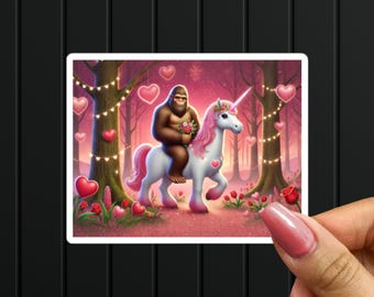 Bigfoot Unicorn Valentine Sticker: Romantic Cryptid Decal