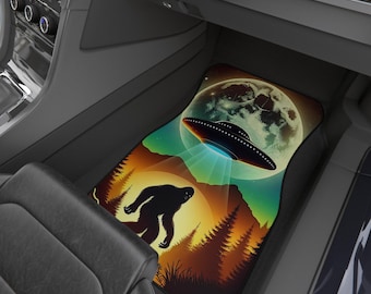 Bigfoot Car Mats (Set of 4): Sasquatch UFO Abduction Design