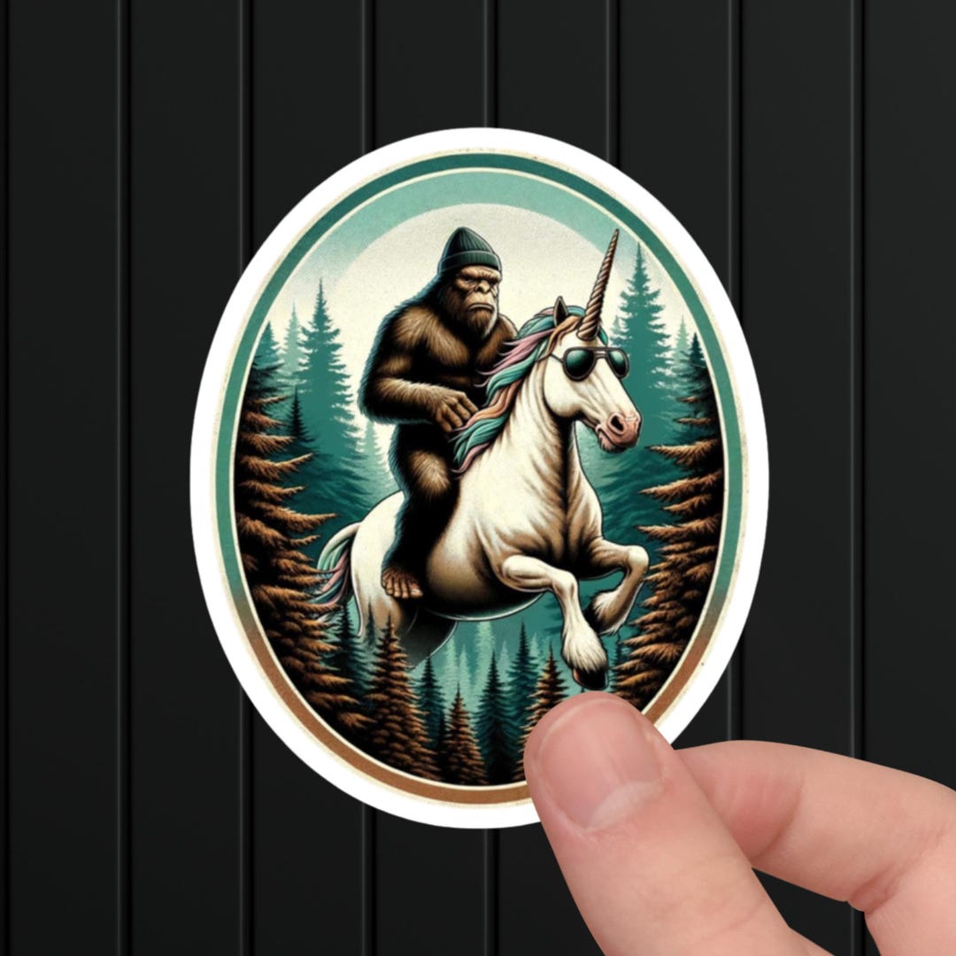 Sasquatch Riding Zebra Bigfoot Unicorn Sticker, Sasquatch Fantasy Vinyl Decal, Forest Cryptid ...