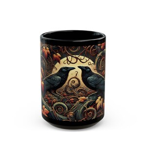 Raven Crow Autumn Mug, Gothic Fall Drinkware, Witchy Moon Ceramic Cup image 2