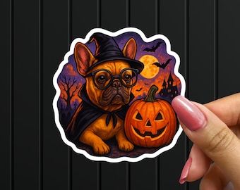 Witch Frenchie Halloween Sticker: French Bulldog Dog Decal