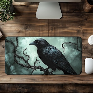 Gothic Crow Desk Mat: Dark Fantasy Gaming Mouse Pad