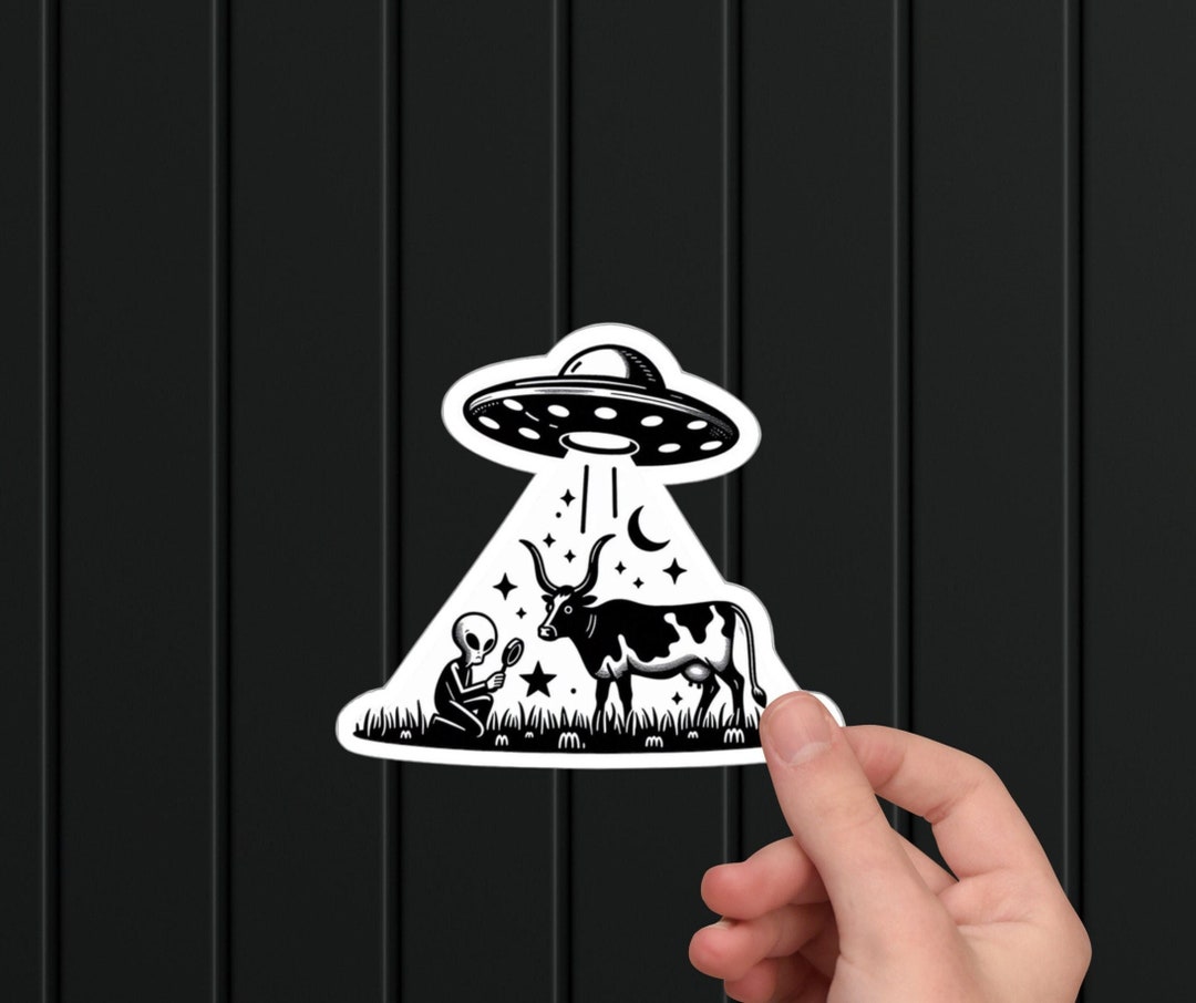 Cow Abduction Sticker, UFO Cow Sticker, Transparent Sticker, Alien Cow ...