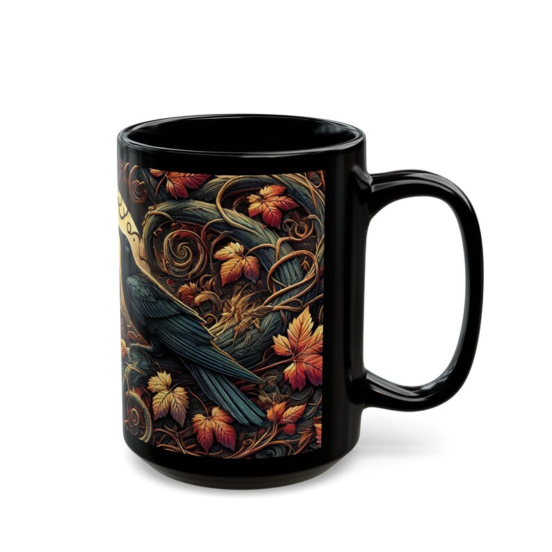 Raven Crow Autumn Mug, Gothic Fall Drinkware, Witchy Moon Ceramic Cup image 3
