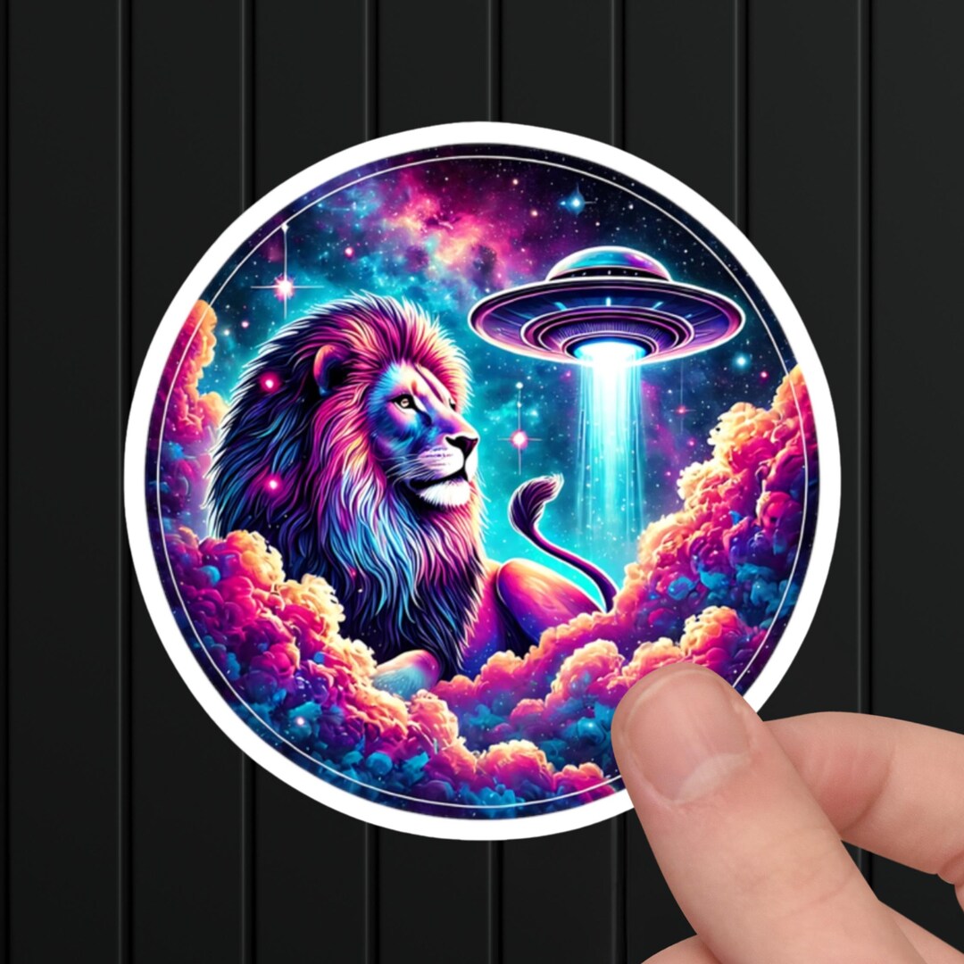 Cosmic Lion UFO Sticker: Galactic Sci-fi Alien Abduction - Etsy