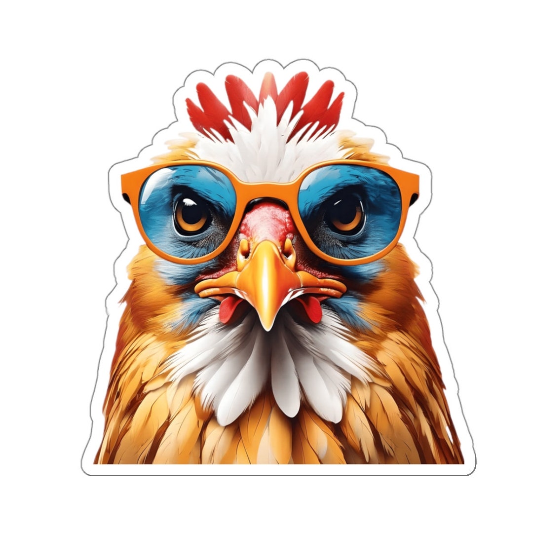Funny Chicken Sticker, Funny Chicken in Glasses Sticker, Intellectual ...