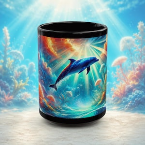 Dolphin Coffee Mug, Ocean Lover Cup, 15oz Marine Life Drinkware, Beach Decor