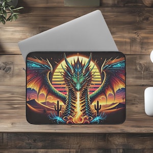 Fire Dragon Laptop Sleeve: Desert Sunset, Mythical Fantasy Gift