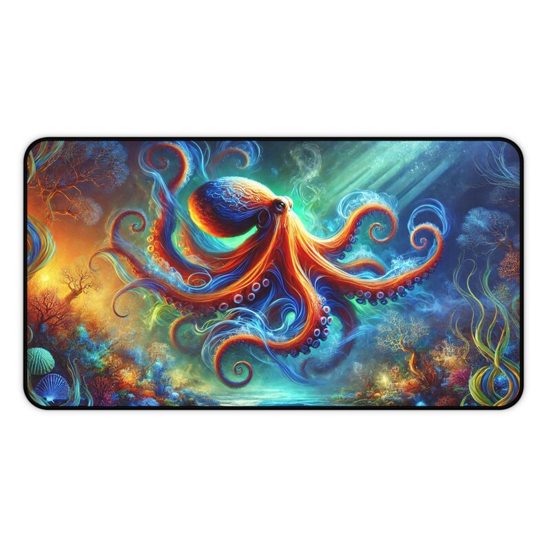 Fantasy Octopus Desk Mat: Nautical Gaming Pad XL 12" × 22"