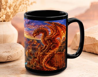 Dragon Grand Canyon Fantasy Mug, Ancient Pyramid Coffee Cup, 15oz Desert Fantasy Drinkware