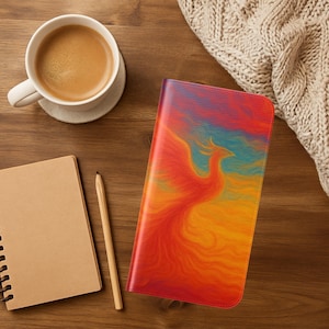 Funda tipo cartera Phoenix, estilo bohemio, con diseño de pájaro fiordo, para iPhone y Galaxy, de piel vegana.