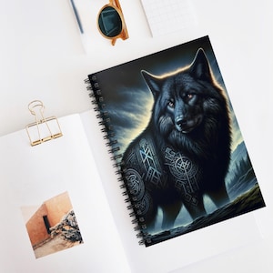 Black Dire Wolf Notebook,  Magical Dire Wolf Mythology Notebook, Norse mythology inspired notebook, Black Alpha Wolf, Creative Writing Book