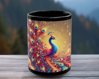 Peacock Coffee Mug: Whimsical Celestial Bird, Fantasy Gift (15oz)
