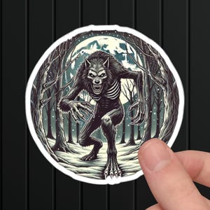 Full Moon Werewolf Sticker: Gothic Horror Cryptid Art