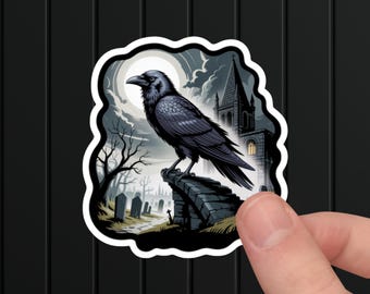 Gothic Raven Sticker: Haunted Graveyard Cemetery Decal