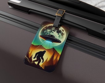 Bigfoot UFO Luggage Tag: Cryptid Travel Accessory