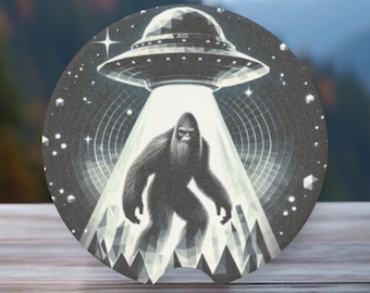 Bigfoot Alien Abduction Car Coaster: Soapstone Cryptid Accessory