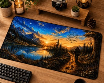 Bigfoot Sasquatch Mountain Landscape Desk Mat, Nature Office Decor