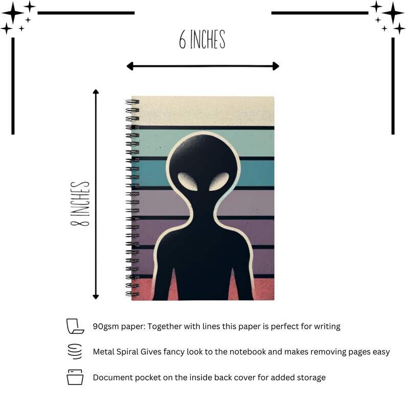 Retro Alien Spiral Notebook: Minimalist Sci-fi Journal (6x8 Lined) - Etsy