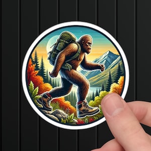 Hiking Bigfoot Sticker: Outdoorsy Sasquatch Art Decal