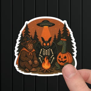 Halloween Cryptid Sticker: Bigfoot, Mothman, Nessie - Spooky Fall Decor