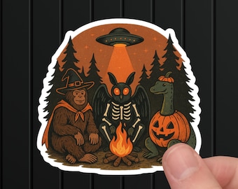 Halloween Cryptid Sticker: Bigfoot, Mothman, Nessie - Spooky Fall Decor