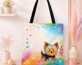Yorkshire Terrier Watercolor Tote Bag, Dog Mom Canvas Shopping Bag
