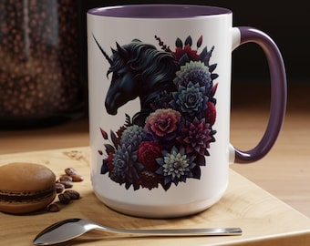 Gothic Unicorn Coffee Mug: Dark Floral Fantasy Art