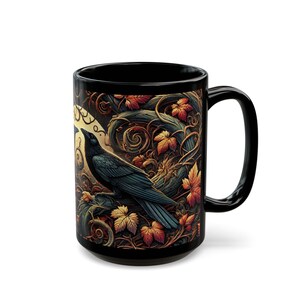 Raven Crow Autumn Mug, Gothic Fall Drinkware, Witchy Moon Ceramic Cup image 5