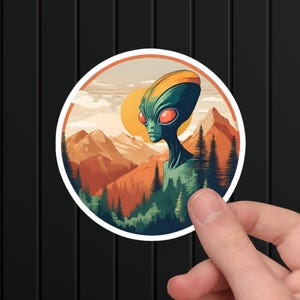 Sci-Fi Alien Mountain Sunset Sticker: Laptop Vinyl Decal