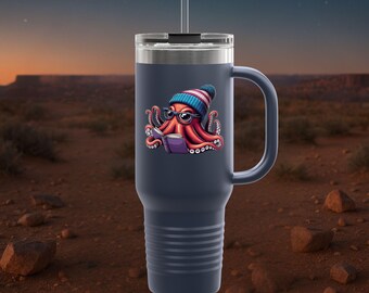 Funny Octopus Reading Tumbler: 40oz Insulated Stainless Steel Travel Mug