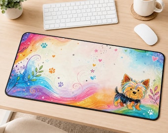 Colorful Yorkie Desk Mat, Yorkshire Terrier Mouse Pad, Dog Office Decor, Pet Lover Gift