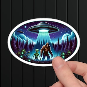 Bigfoot Alien UFO Sticker: Cryptid Sci-Fi Decal