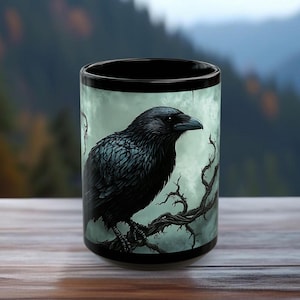 Gothic Crow Coffee Mug: Dark Fantasy Kitchen Decor