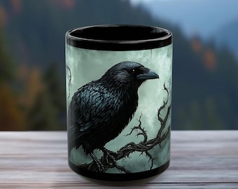 Gothic Crow Coffee Mug: Dark Fantasy Kitchen Decor