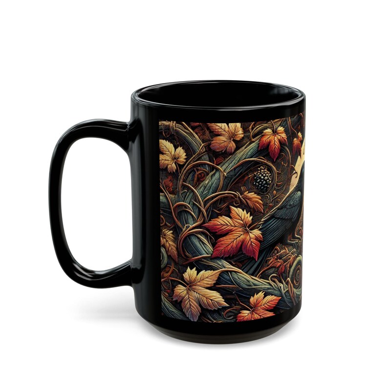 Raven Crow Autumn Mug, Gothic Fall Drinkware, Witchy Moon Ceramic Cup image 4