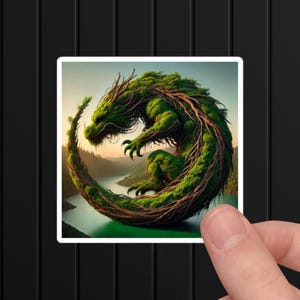 Earth Dragon Sticker: Fantasy Woodland Green Dragon Decal, Mythical Creatures