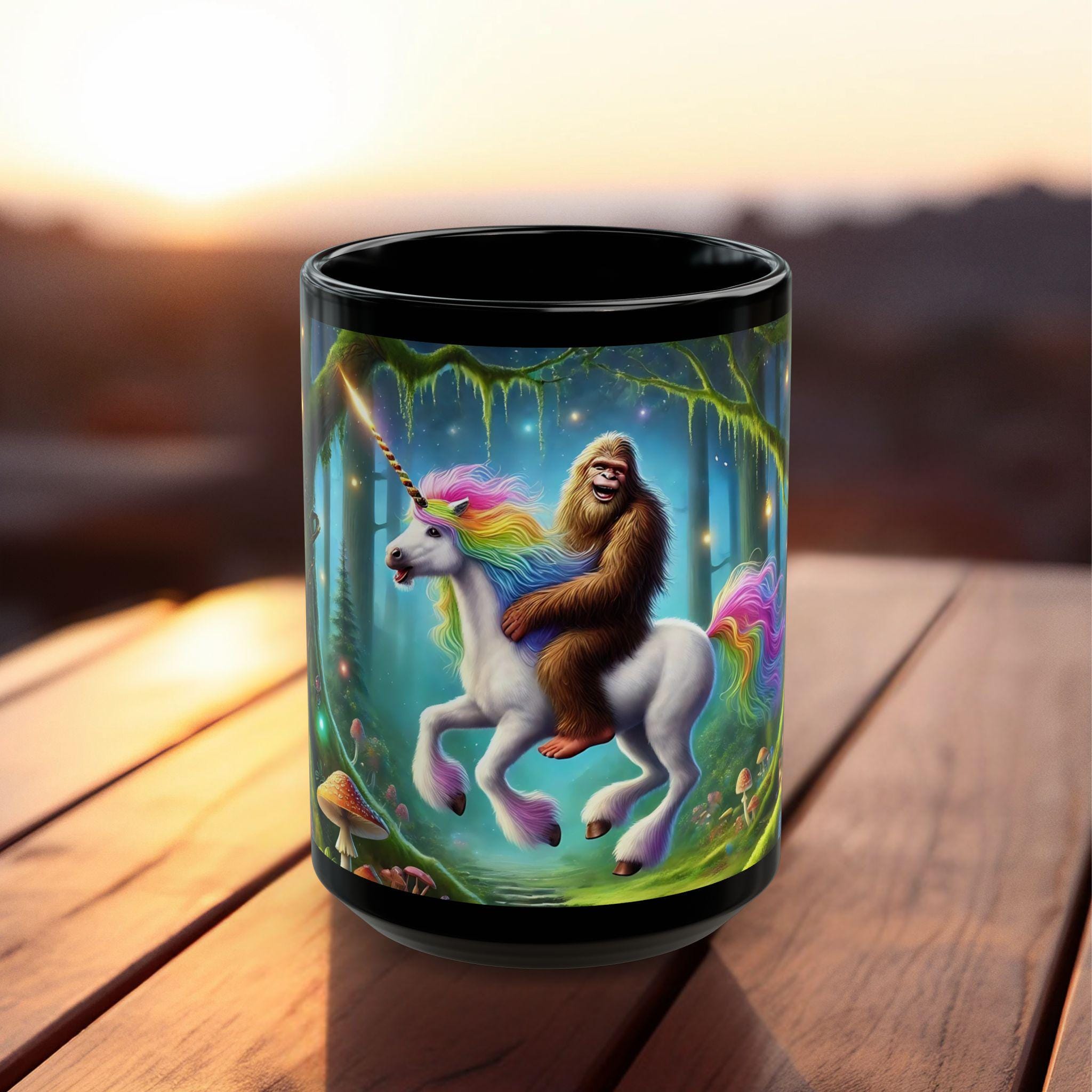 Bigfoot Riding Unicorn Coffee Mug - Cryptid Humor Gift