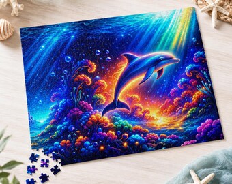 Dolphin Coral Reef Jigsaw Puzzle, Underwater Marine Art, Family Game Night Activity (110-1014 Pieces)