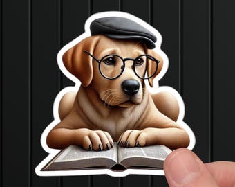 Librarian Labrador Sticker, Reading Dog Decal